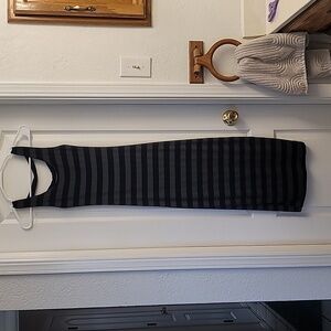 Black and Grey striped body con sleeveless maxi dress, open back